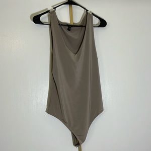 Never worn Express v neck front tank style bodysuit in M Grey beige taupe color